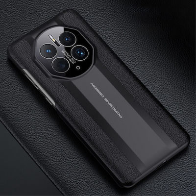 Huawei Mate 50 Pro Mad Mask Leather Texture Series Удароустойчив заден панел от естествена кожа и TPU, черен