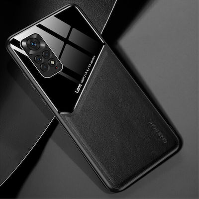 Husă din seria Magnetic Glass OEM pentru Xiaomi Redmi Note 11 / 11S, cu magnet încorporat și suport cu bază magnetică, spate din piele sintetică TPU, negru