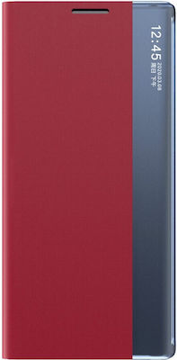 OnePlus Nord 2 5G OEM Half Mirror View Stand Cover with magnetic clasp made of synthetic leather red