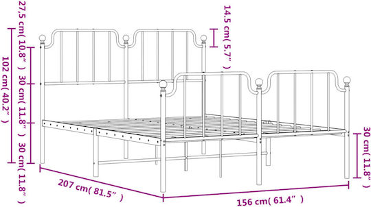 Doppelbett Weiß mit Lattenrost für Matratze 150x200cm