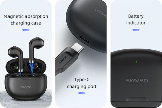 Usams YO17 Ohrstöpsel Bluetooth-Freisprecheinrichtung Kopfhörer mit Ladeetui Schwarz