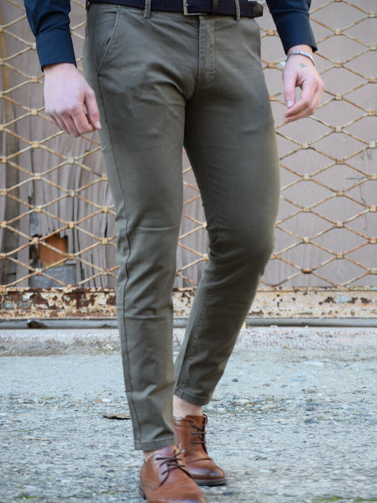 Cotton Green Men's Trousers Chino in Slim Fit Oil Green