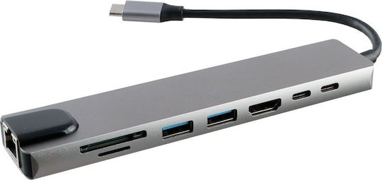 NSP N14 USB-C Докинг станция с HDMI 4K PD Етърнет Сив