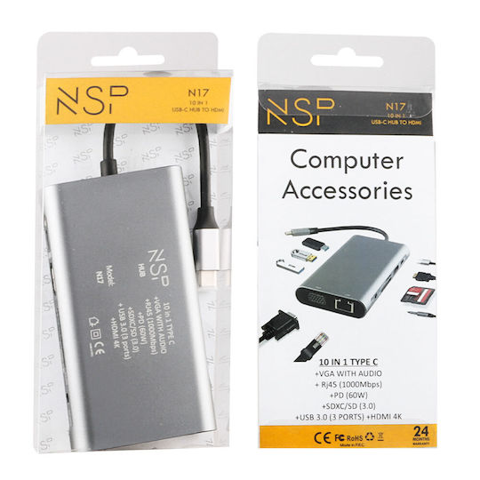 NSP N17 USB-C Docking Station with HDMI 4K PD Ethernet Gray