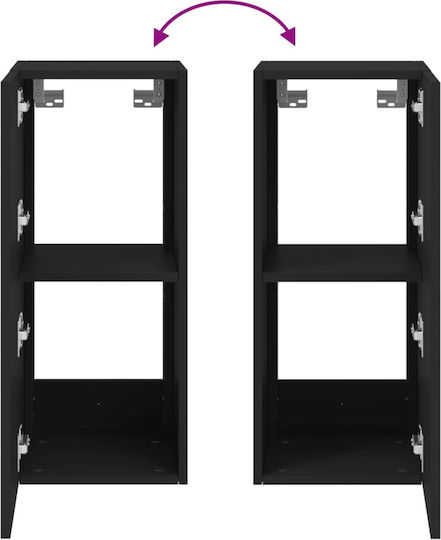 Dulap Suspendat pentru Sufragerie din Placă Aglomerată Neagră cu Iluminare LED 30.5x35x70cm
