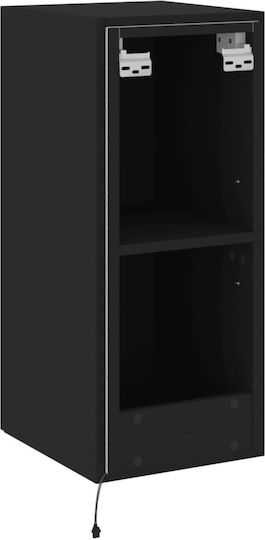 Dulap Suspendat pentru Sufragerie din Placă Aglomerată Neagră cu Iluminare LED 30.5x35x70cm