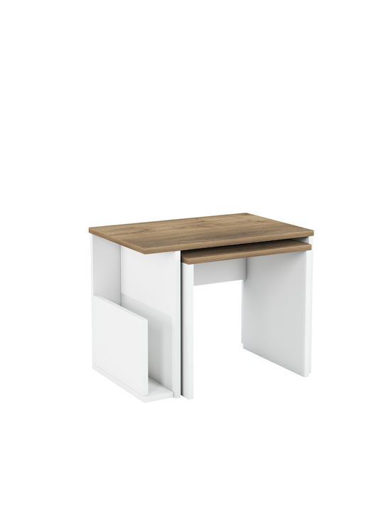 Iria Rectangular Wooden Zigon Tables White / Walnut L44xW60xH38cm