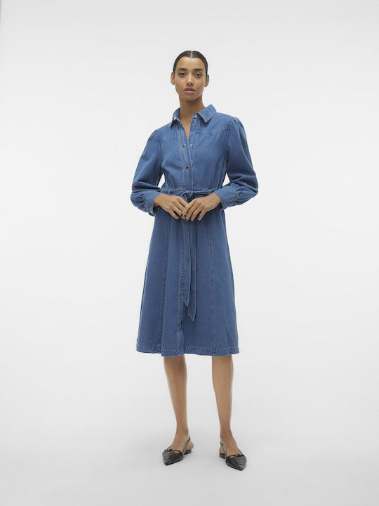 Midi Shirt Dress Dress Medium Blue Denim