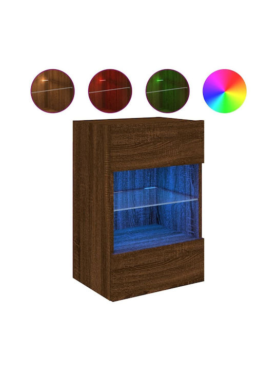 Wall Living Room Display Cabinet made of Particleboard with Glass & Lighting Coffee 40x30x60.5cm