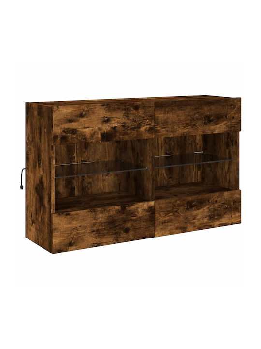 Wall Living Room Display Cabinet made of Particleboard with Glass & Lighting Smoky Oak 98.5x30x60.5cm