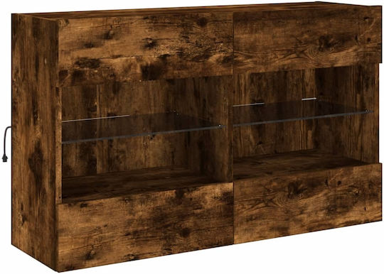 Pandantiv Dulapuri De Prezentare Pentru Sufragerie Din Placă Din Lemn Agregat Vitrină Cu Geamuri Și Iluminare Nuanță De Lemn Stejar Fumuriu 98.5x30x60.5cm 837110