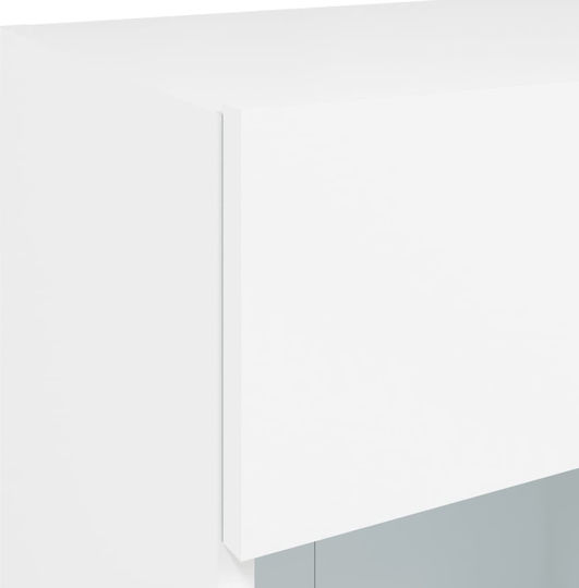 Vitrină Suspendată pentru Sufragerie din Placă Aglomerată Albă cu Geam și Iluminare LED 40x30x60,5 cm