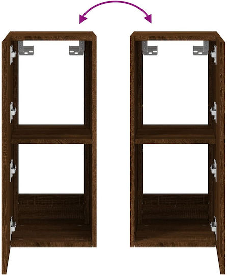Wall Living Room Display Cabinet made of Particleboard with Glass & Lighting Brown Oak 30.5x35x70cm