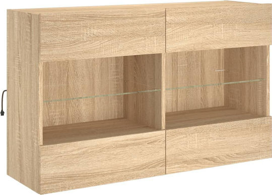 Wall Living Room Display Cabinet made of Particleboard with Glass & Lighting Coffee 98.5x30x60.5cm