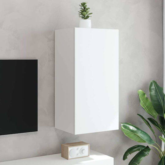 Hängende Wohnzimmer-Vitrine aus Spanplatte Weiß mit LED-Beleuchtung 40,5 x 35 x 80 cm