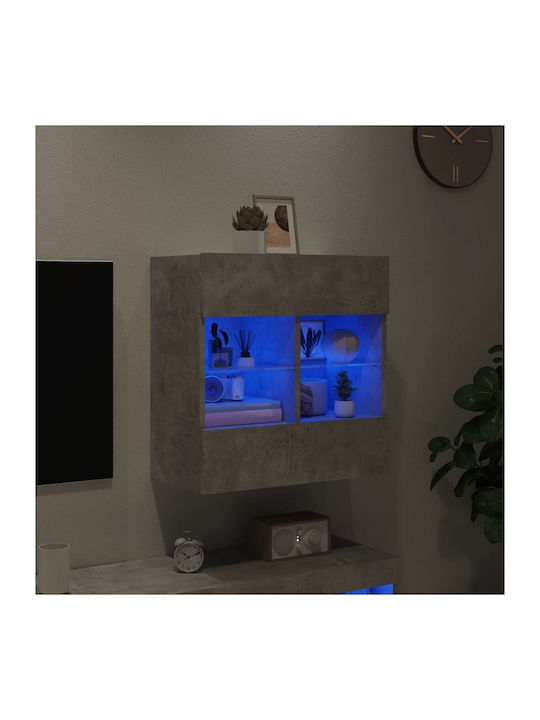 Wand Wohnzimmer Vitrine aus Spanplatte mit Glas & Beleuchtung Grey 58.5x30x60.5cm
