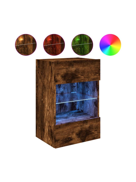 Wall Living Room Display Cabinet made of Particleboard with Glass & Lighting Smoky Oak 40x30x60.5cm