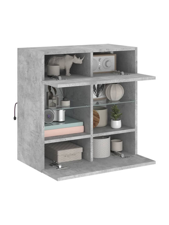 Wand Wohnzimmer Vitrine aus Spanplatte mit Glas & Beleuchtung Grey 58.5x30x60.5cm