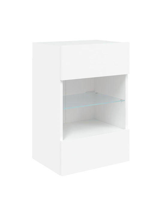 Wall Living Room Display Cabinet made of Particleboard with Glass & Lighting White 40x30x60.5cm