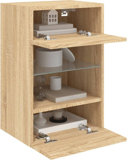 Wall Living Room Display Cabinet made of Particleboard with Glass & Lighting Sonoma Oak 40x30x60.5cm