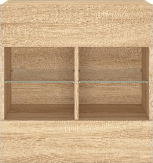 Wall Living Room Display Cabinet made of Particleboard with Glass & Lighting Sonoma Oak 58.5x30x60.5cm
