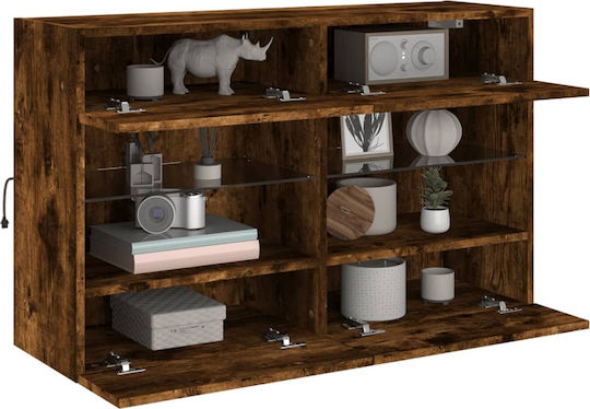 Wall Living Room Display Cabinet made of Particleboard with Glass & Lighting Smoky Oak 98.5x30x60.5cm