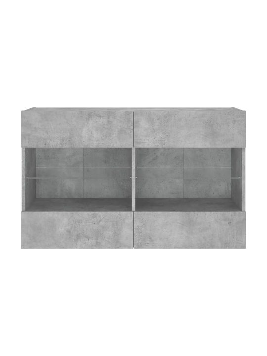 Wand Wohnzimmer Vitrine aus Spanplatte mit Glas & Beleuchtung Grey 98.5x30x60.5cm