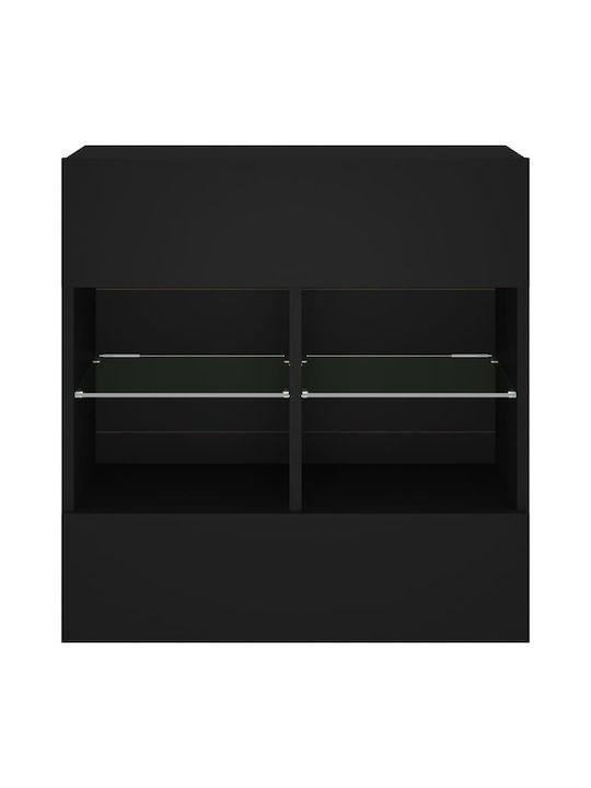 Висулка Витрина за хол от ПДЧ със Стъкло & Осветление Черно 58.5x30x60.5см