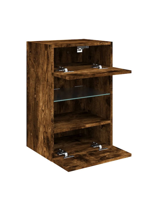 Wall Living Room Display Cabinet made of Particleboard with Glass & Lighting Smoky Oak 40x30x60.5cm