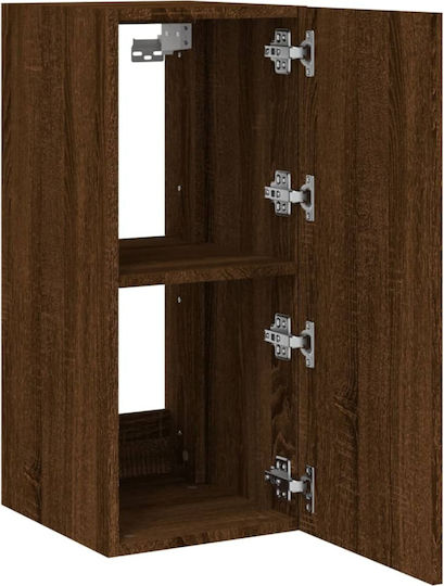 Wall Living Room Display Cabinet made of Particleboard with Glass & Lighting Brown Oak 30.5x35x70cm