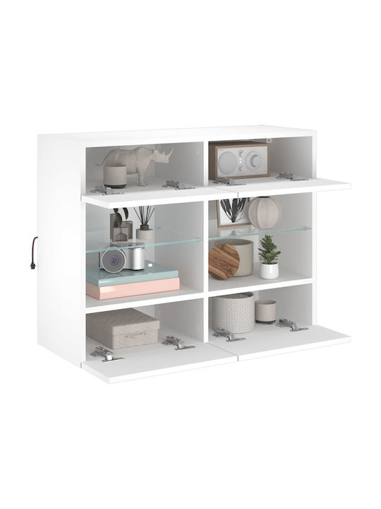 Wall Living Room Display Cabinet made of Particleboard with Glass & Lighting White 78.5x30x60.5cm