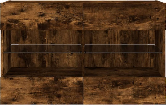 Wall Living Room Display Cabinet made of Particleboard with Glass & Lighting Smoky Oak 98.5x30x60.5cm