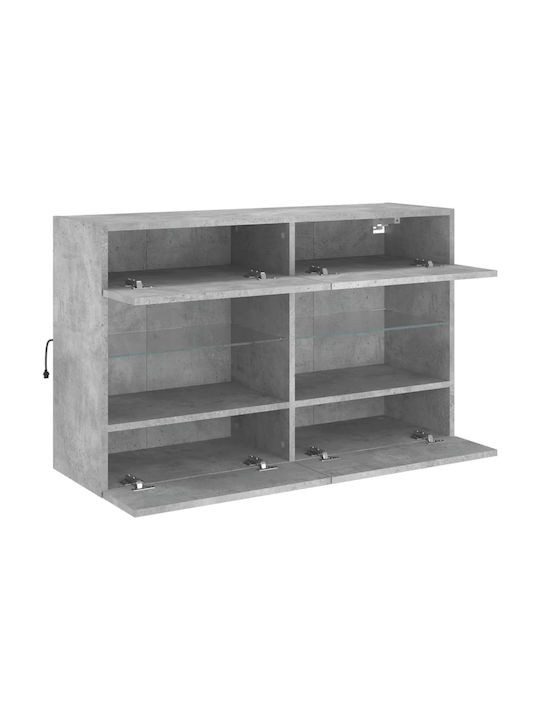 Wand Wohnzimmer Vitrine aus Spanplatte mit Glas & Beleuchtung Grey 98.5x30x60.5cm