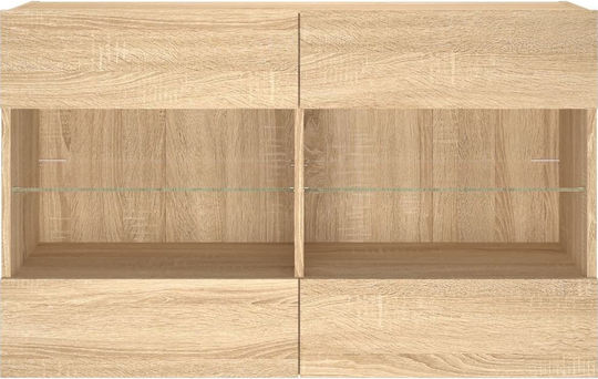 Wall Living Room Display Cabinet made of Particleboard with Glass & Lighting Coffee 98.5x30x60.5cm