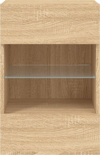 Wall Living Room Display Cabinet made of Particleboard with Glass & Lighting Sonoma Oak 40x30x60.5cm