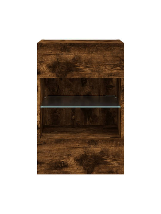 Wall Living Room Display Cabinet made of Particleboard with Glass & Lighting Smoky Oak 40x30x60.5cm