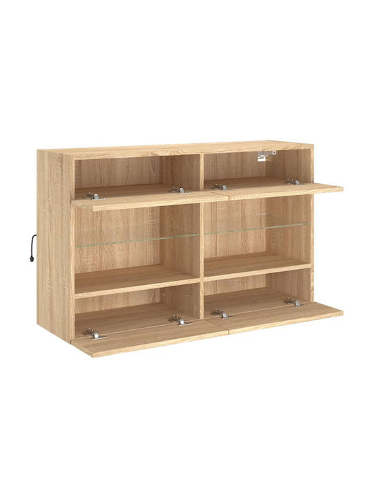 Wall Living Room Display Cabinet made of Particleboard with Glass & Lighting Coffee 98.5x30x60.5cm