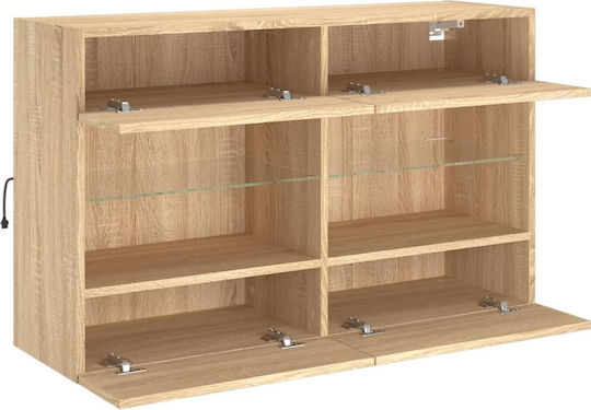Wall Living Room Display Cabinet made of Particleboard with Glass & Lighting Coffee 98.5x30x60.5cm