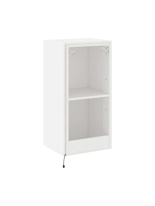 Wall Living Room Display Cabinet made of Particleboard with Glass & Lighting White 40.5x35x80cm