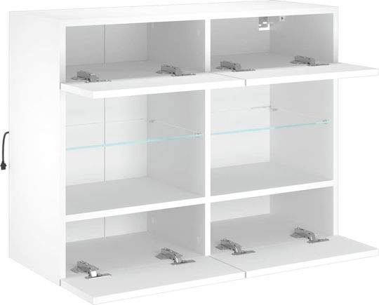 Hängevitrine fürs Wohnzimmer aus Spanplatte Weiß mit Glas & LED-Beleuchtung 78,5x30x60,5 cm