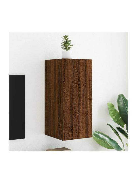 Wand Wohnzimmer Vitrine aus Spanplatte mit Glas & Beleuchtung Brown Oak 30.5x35x70cm