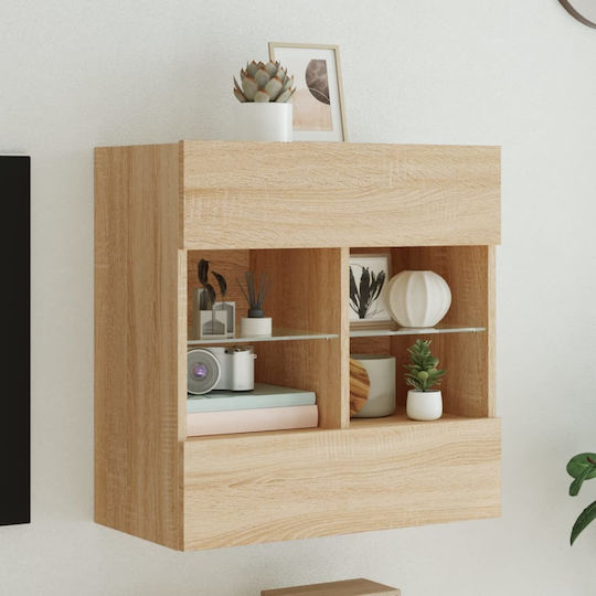 Wall Living Room Display Cabinet made of Particleboard with Glass & Lighting Sonoma Oak 58.5x30x60.5cm