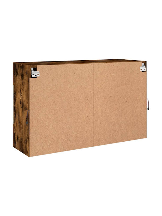 Wall Living Room Display Cabinet made of Particleboard with Glass & Lighting Smoky Oak 98.5x30x60.5cm