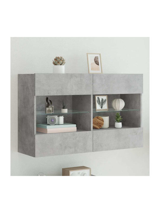 Wand Wohnzimmer Vitrine aus Spanplatte mit Glas & Beleuchtung Grey 98.5x30x60.5cm