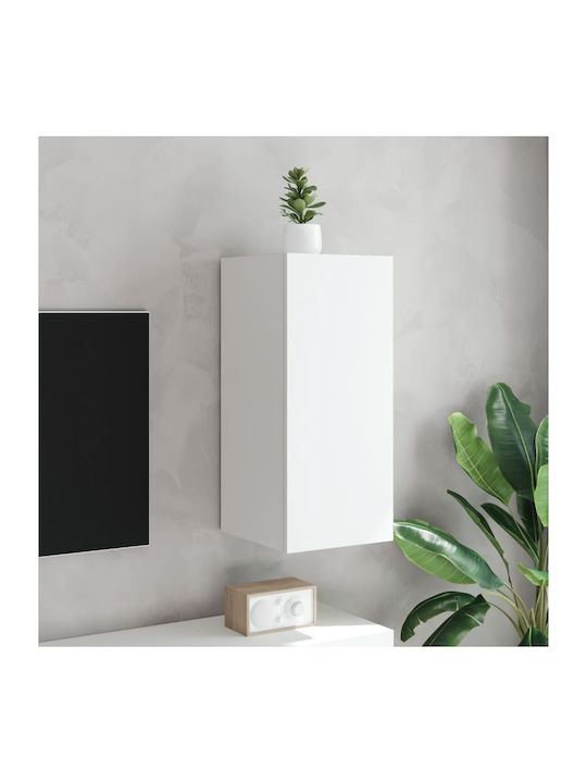 Wall Living Room Display Cabinet made of Particleboard with Glass & Lighting White 30.5x35x70cm
