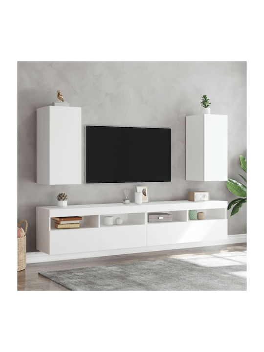 Wall Living Room Display Cabinet made of Particleboard with Glass & Lighting White 30.5x35x70cm