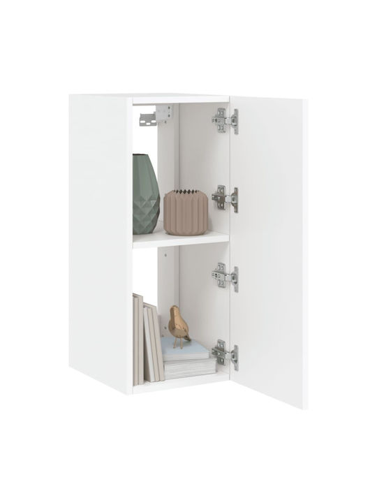 Wall Living Room Display Cabinet made of Particleboard with Glass & Lighting White 30.5x35x70cm