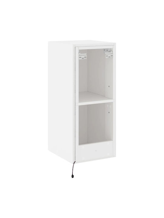 Wall Living Room Display Cabinet made of Particleboard with Glass & Lighting White 30.5x35x70cm