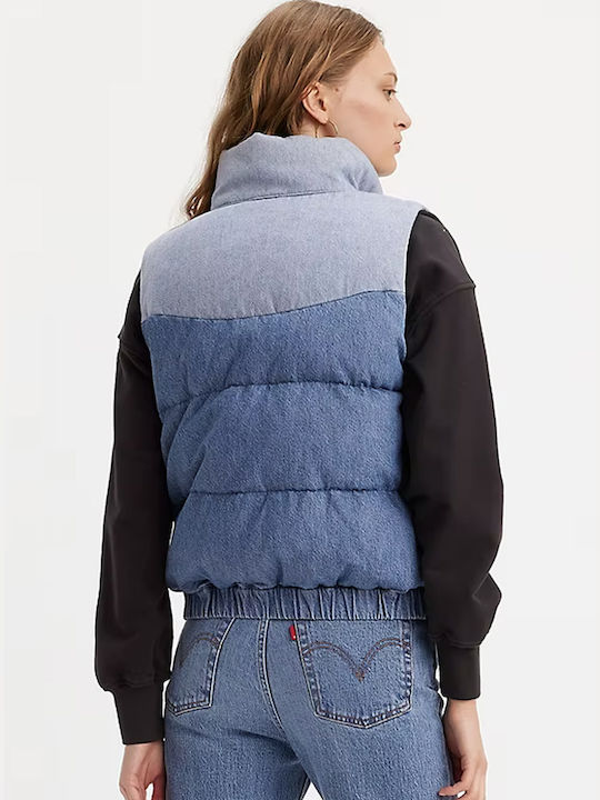 Levi's Scurt Jachetă de femei Fără mâneci Puffer pentru iarnă Medium Aged Denim