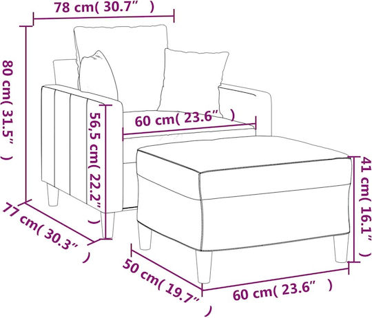 Armchair with Footstool Dark Grey 78x77x80cm
